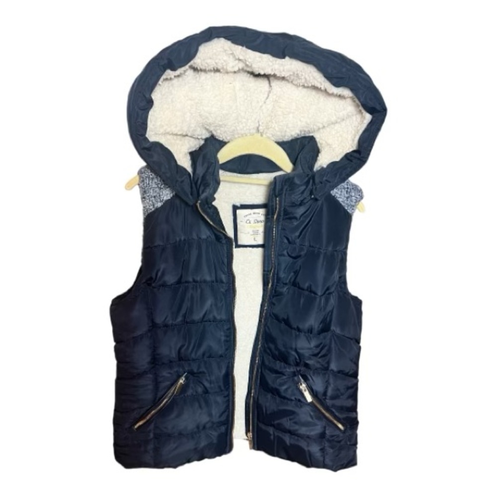 Ci Sono Originals Large Faux Fur Vest Dark Blue